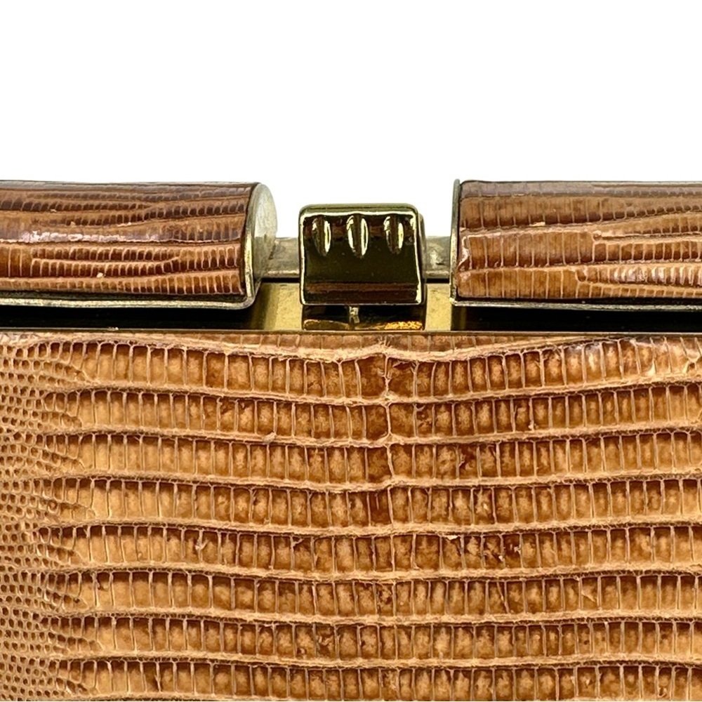 Vintage 1950s 1960s Reptile Skin Top Handle Structured Frame Purse Mad Men Era - Picture 8 of 14